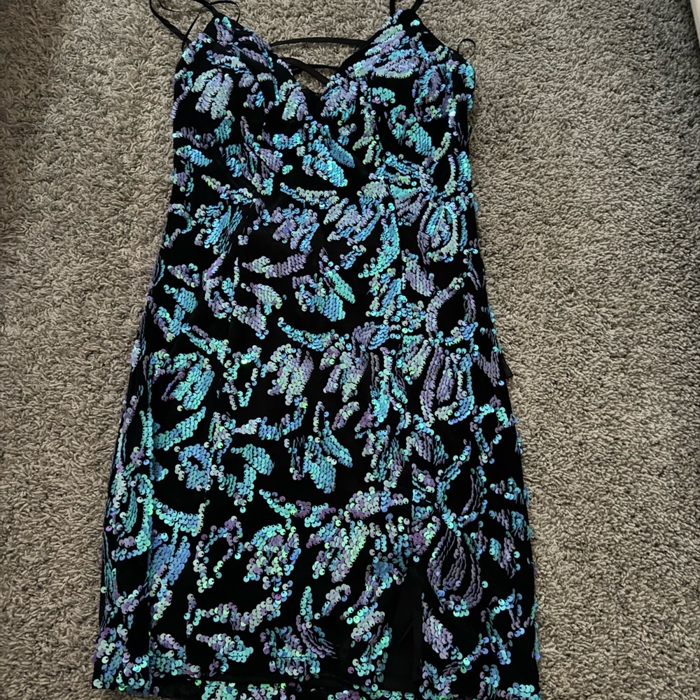 Purple and Blue Sequin Mini Dress